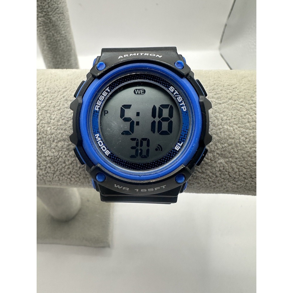 Armitron Mens Pro Sport‎ Watch 45/7101 Blue Bezel Black Resin Band Easy Read X
